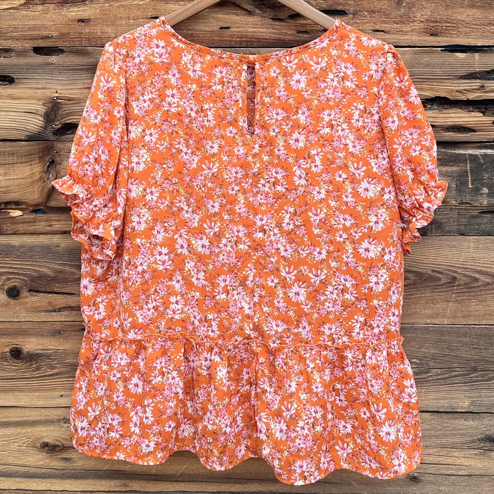 LIBERTY LOVE | Orange Pink Floral Blouse 2XL - Picture 5 of 5